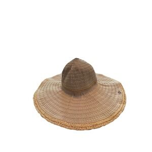 Wide Brim Straw Sun Hat Beige Floppy Beach Summer Travel Vacation BoHo